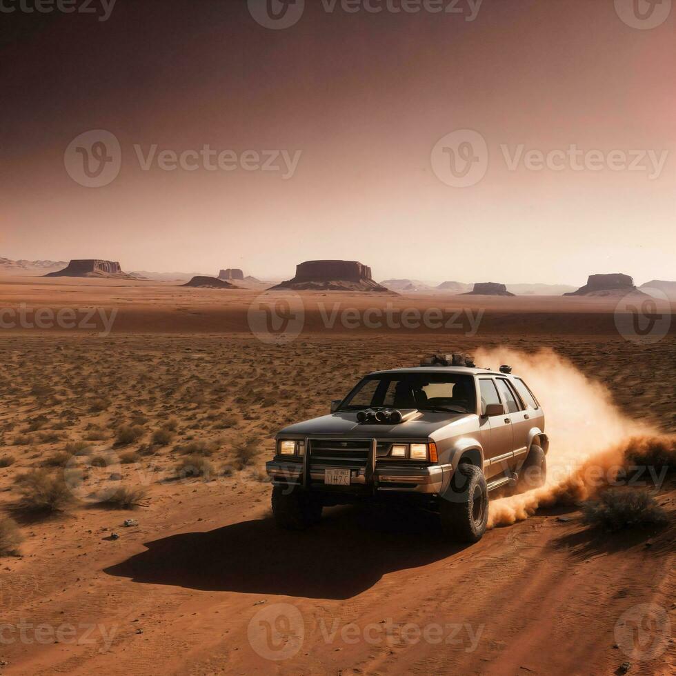 foto de camión en caliente arena desierto, generativo ai