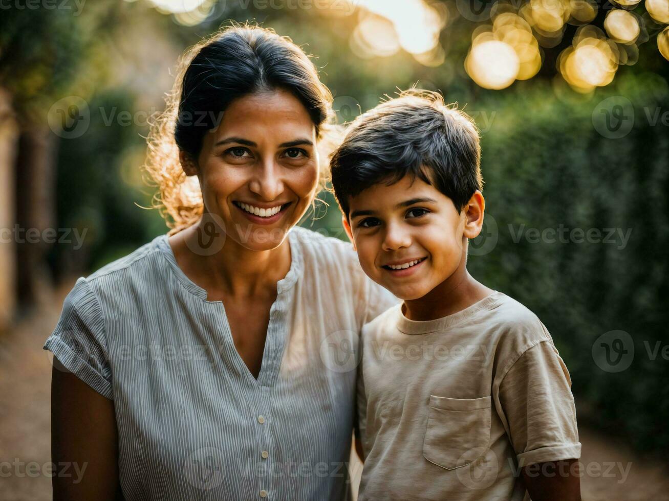 photo of happy family mother and son, generative AI