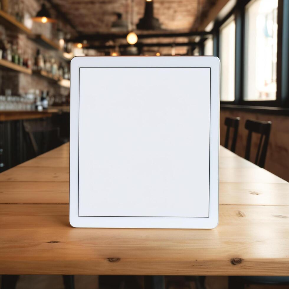 AI Generative High quality photo of big tablet with blank screen on the table, perfect to create mockup preview