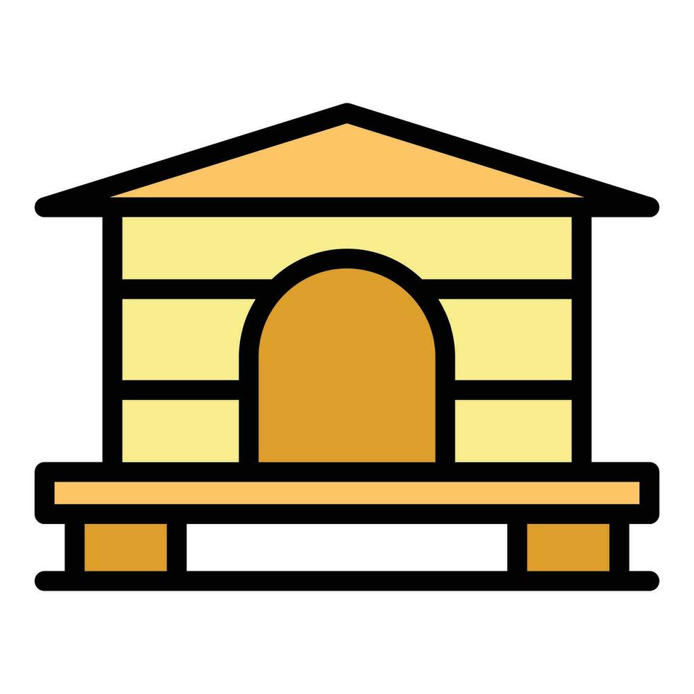 verano madera casa icono vector plano