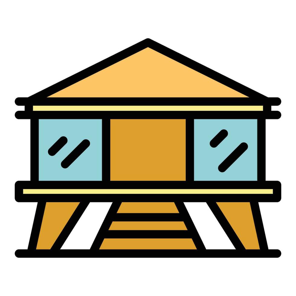 Wood house icon vector flat