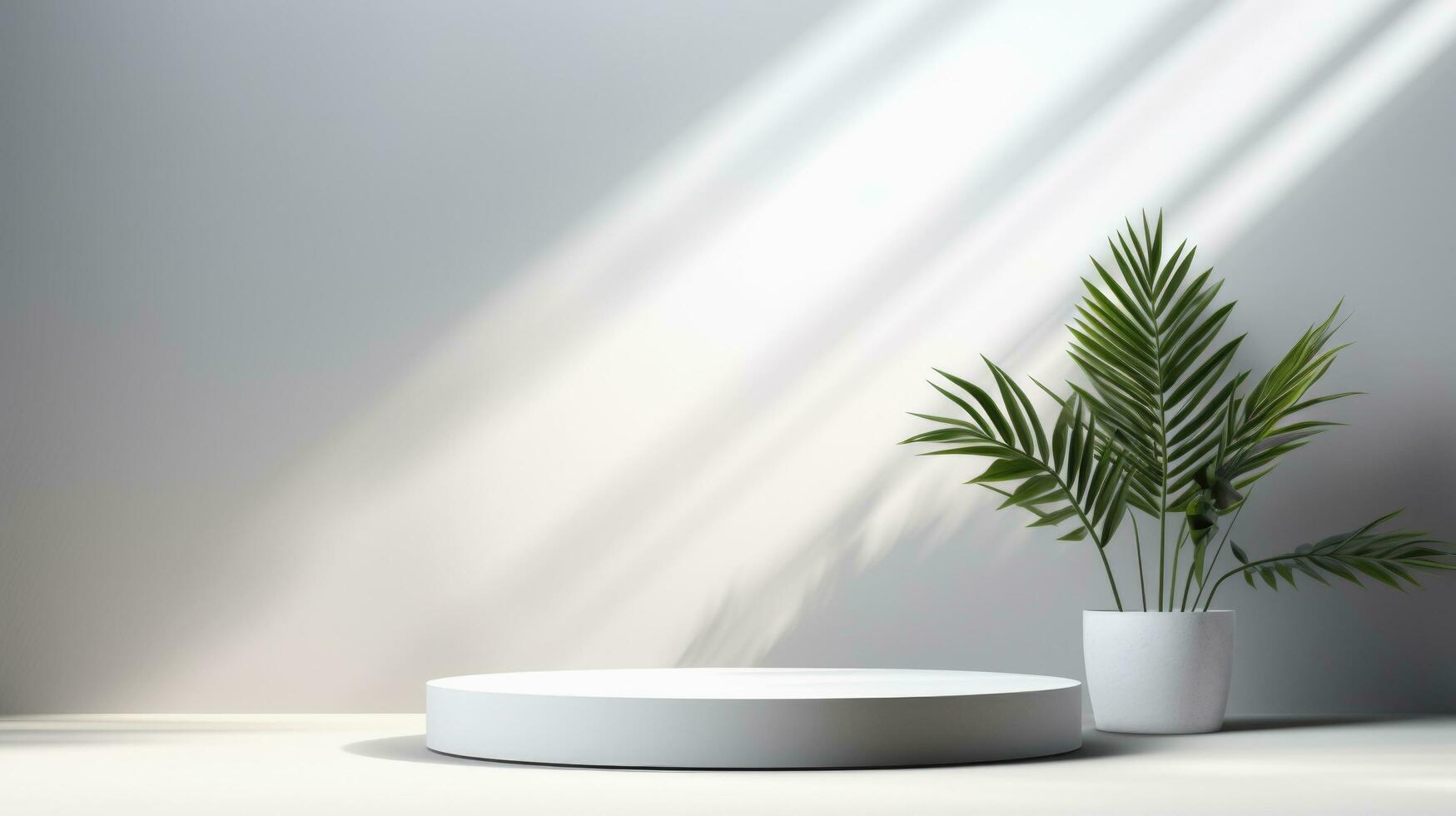White podium display cosmetic product on white background, Ai Generative. photo