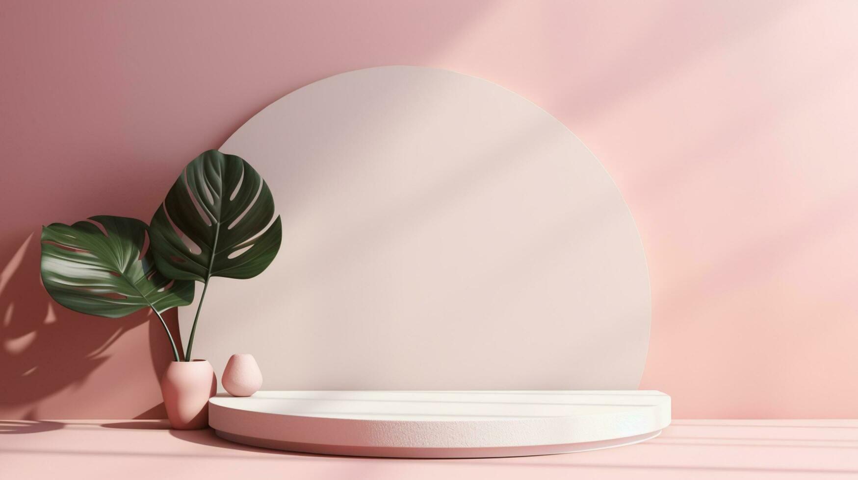 White podium display cosmetic product on pink background, Generative ai. photo