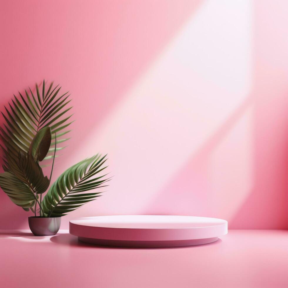 Pink podium display cosmetic product on background, Ai Generative. photo