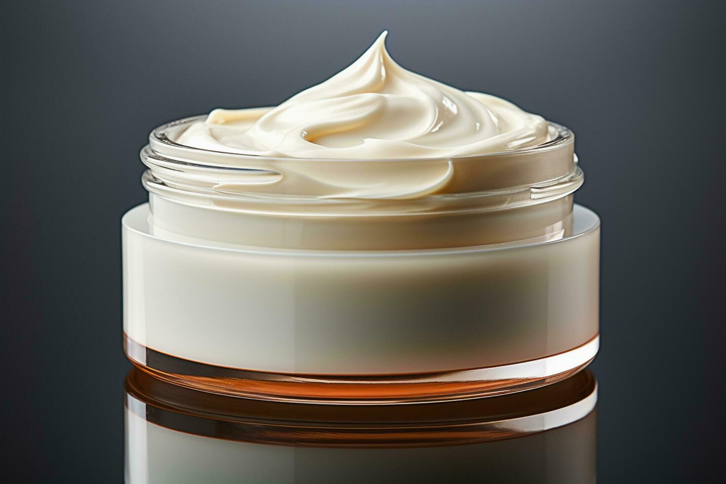 cream jar on the table, cosmetic product on black background, Generative ai. photo