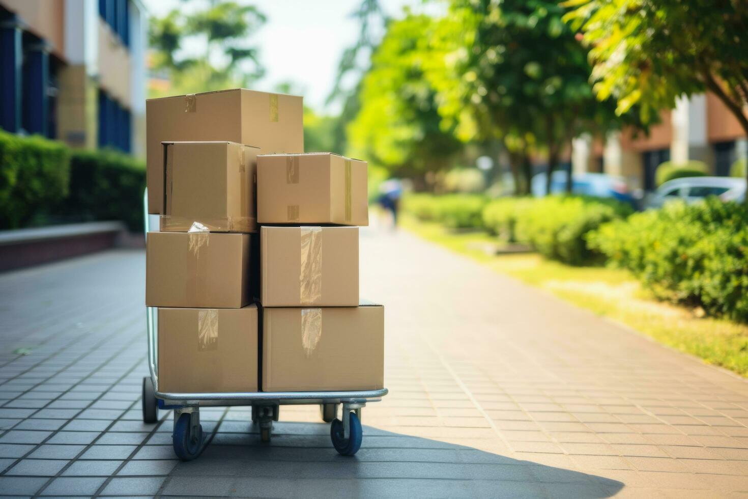 pila cartulina caja paquete poner en carro, entrega transporte servicio, generativo ai. foto