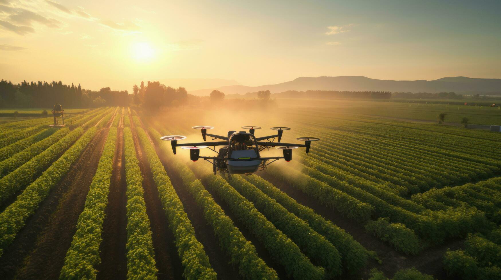Drone is flying to spray natural insect repellent on an organic farm, by AI Generative. photo