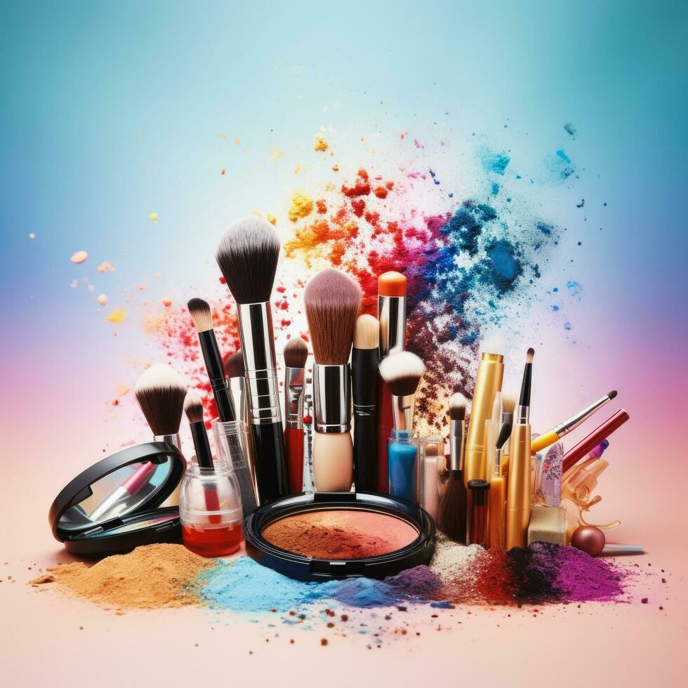 Beauty cosmetic makeup product, brushes, lipstick, nail polish