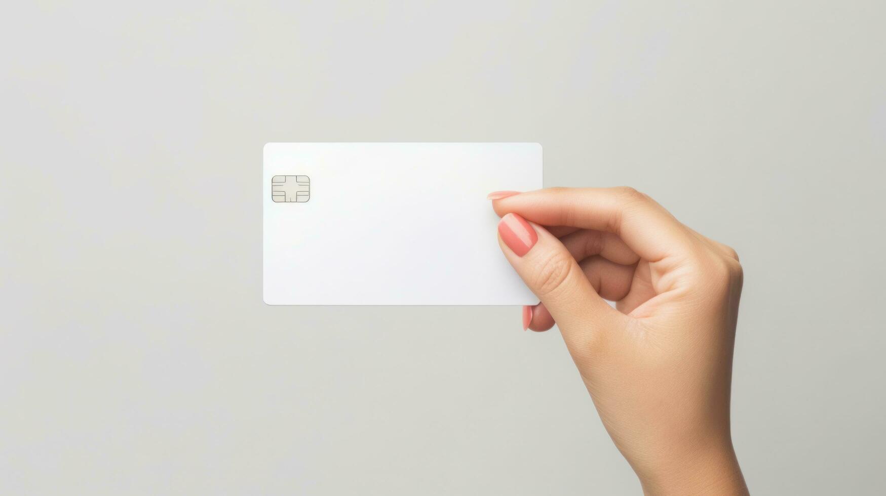 Hand holding mockup credit card on white background, by AI Generative. photo