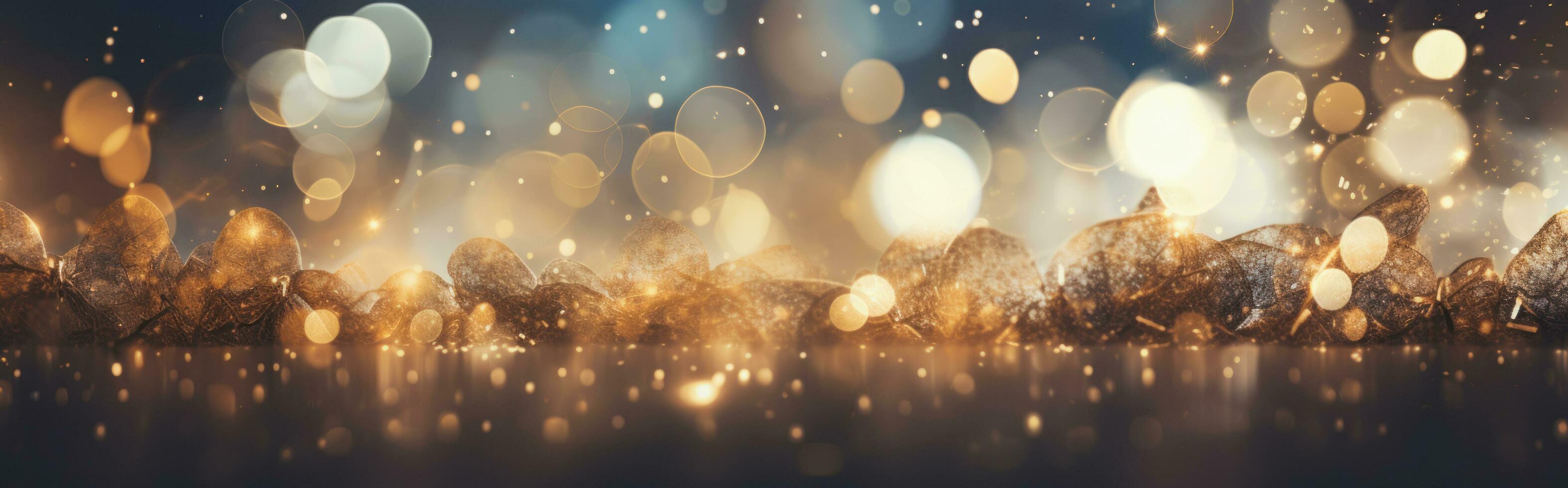 Bokeh background and golden light mist, blue with turquoise wallpaper, by AI Generative. photo