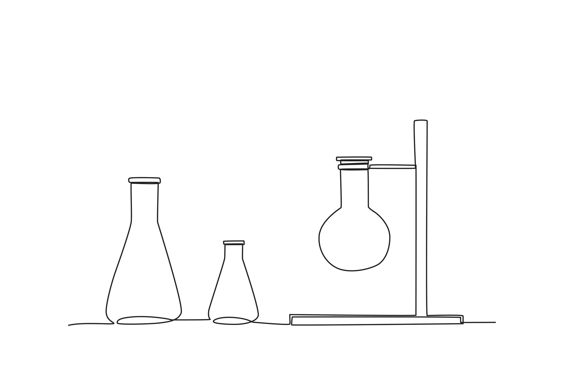 Two Erlenmeyers and a volumetric flask on the clamp 28100153 Vector Art