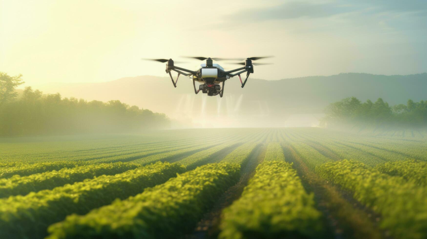 Drone is flying to spray natural insect repellent on an organic farm, by AI Generative. photo