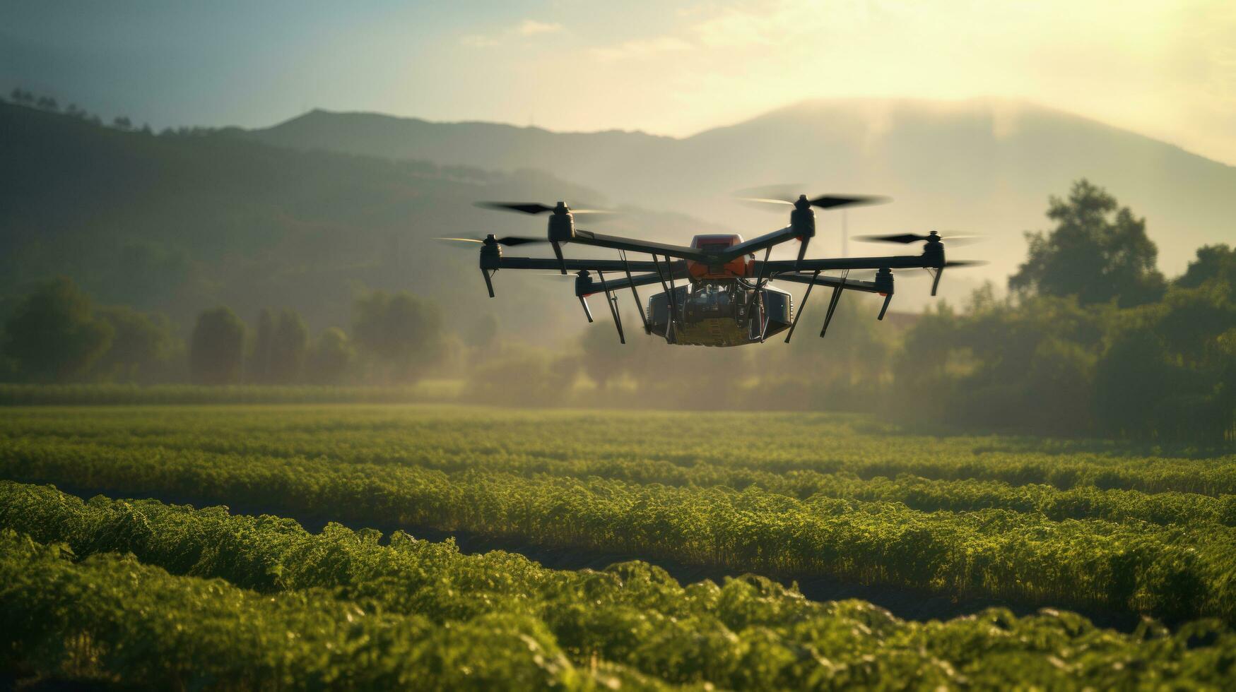 Drone is flying to spray natural insect repellent on an organic farm, by AI Generative. photo
