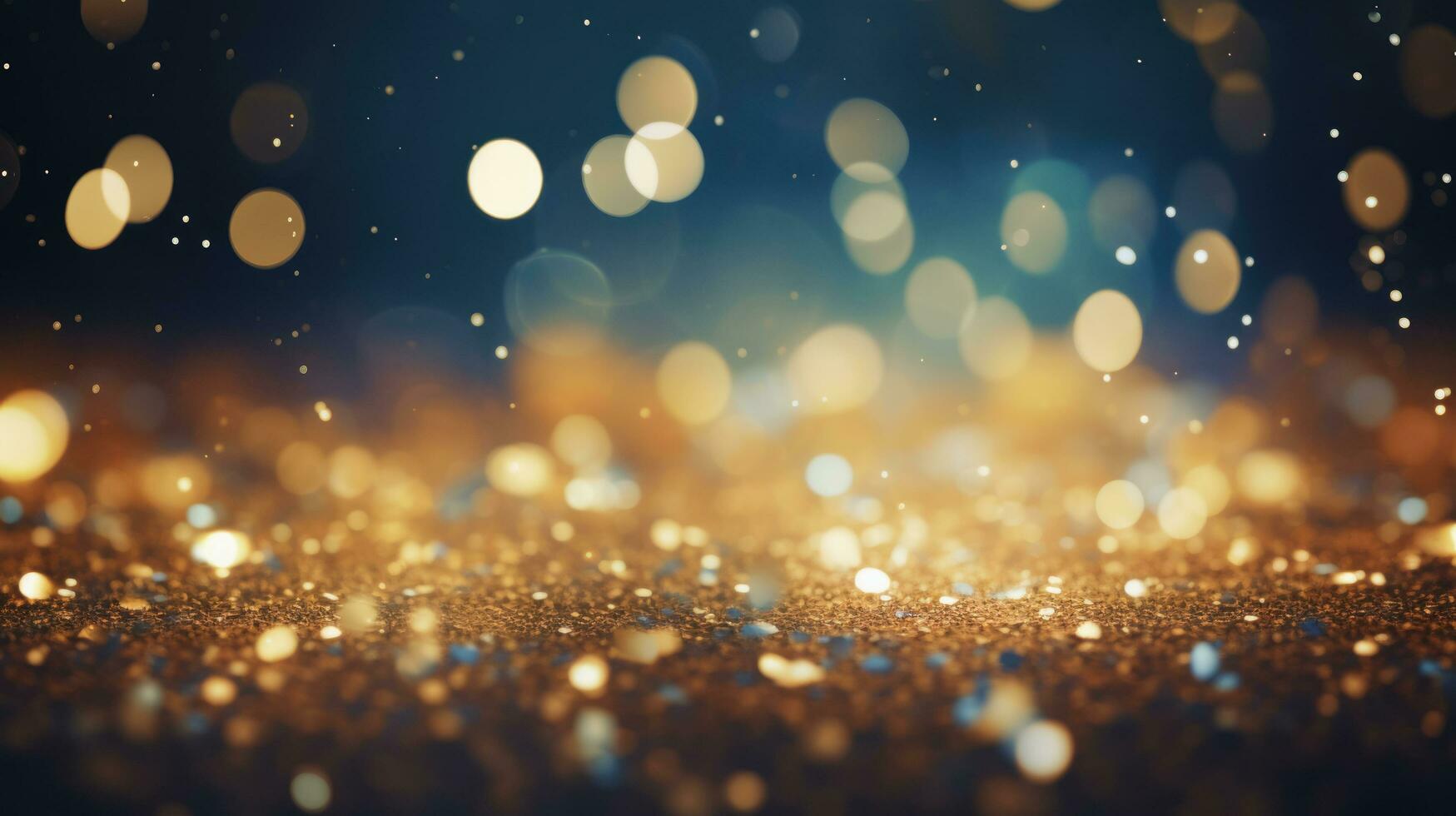 Bokeh background and golden light mist, blue with turquoise wallpaper, by AI Generative. photo