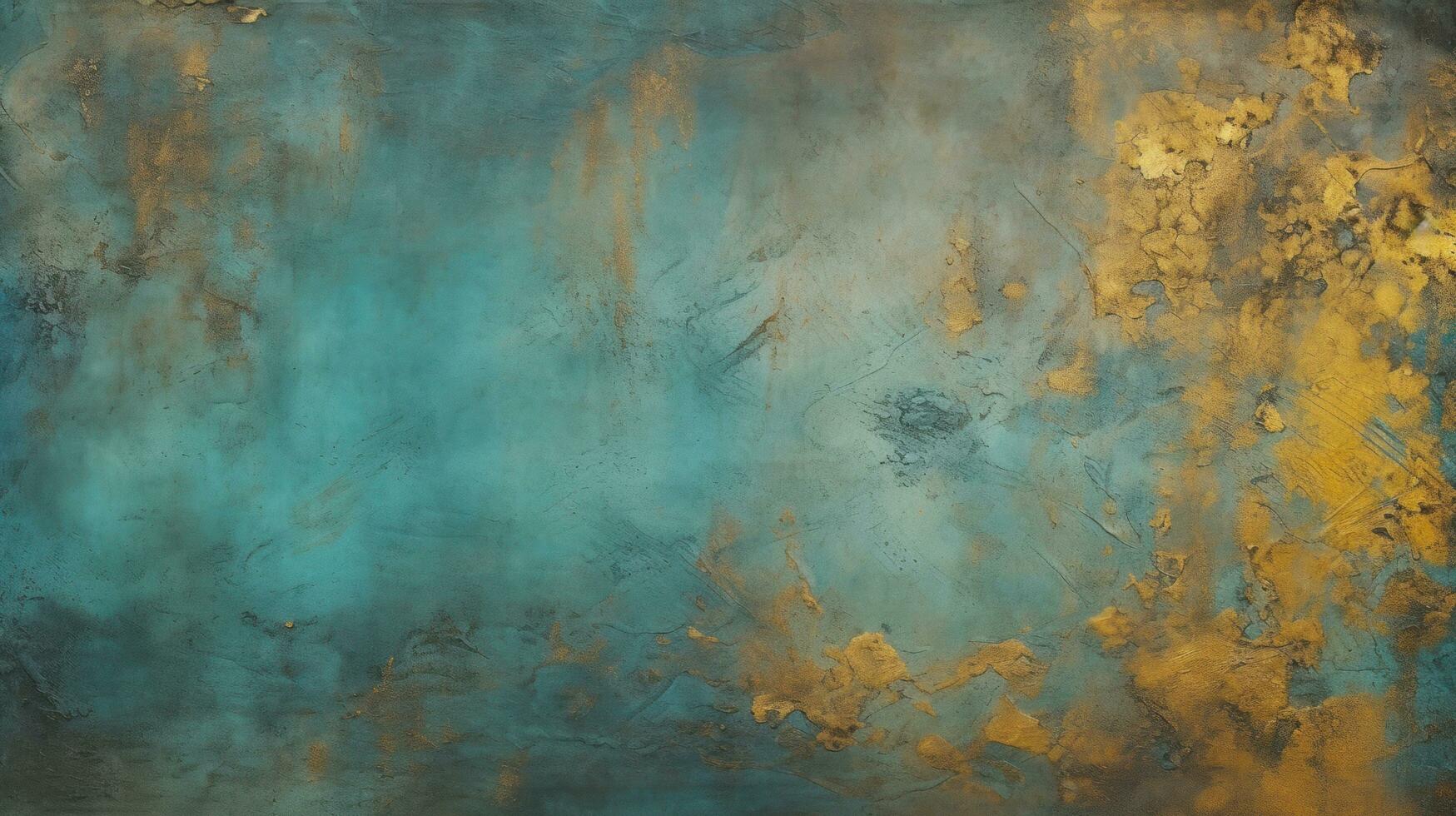 Old cement floor texture background,Turquoise and golden color, by AI Generative. photo