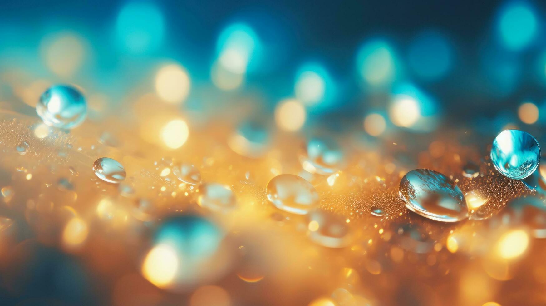 Bokeh background and golden light mist, blue with turquoise wallpaper, by AI Generative. photo