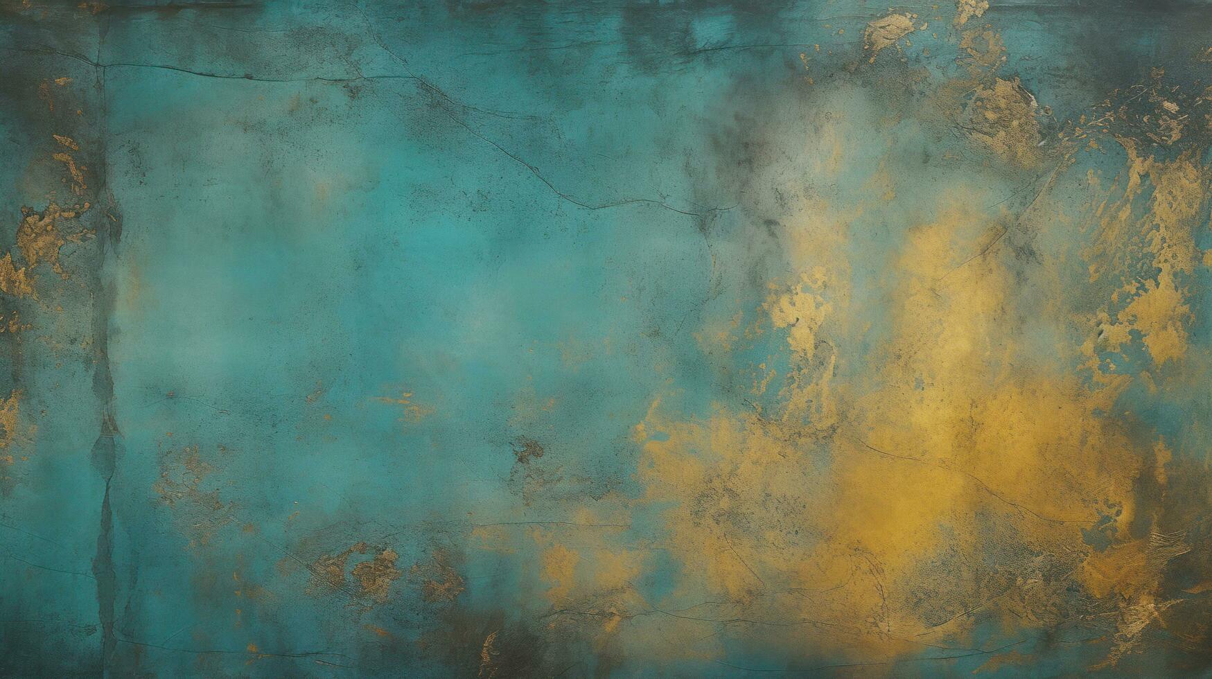 Old cement floor texture background,Turquoise and golden color, by AI Generative. photo