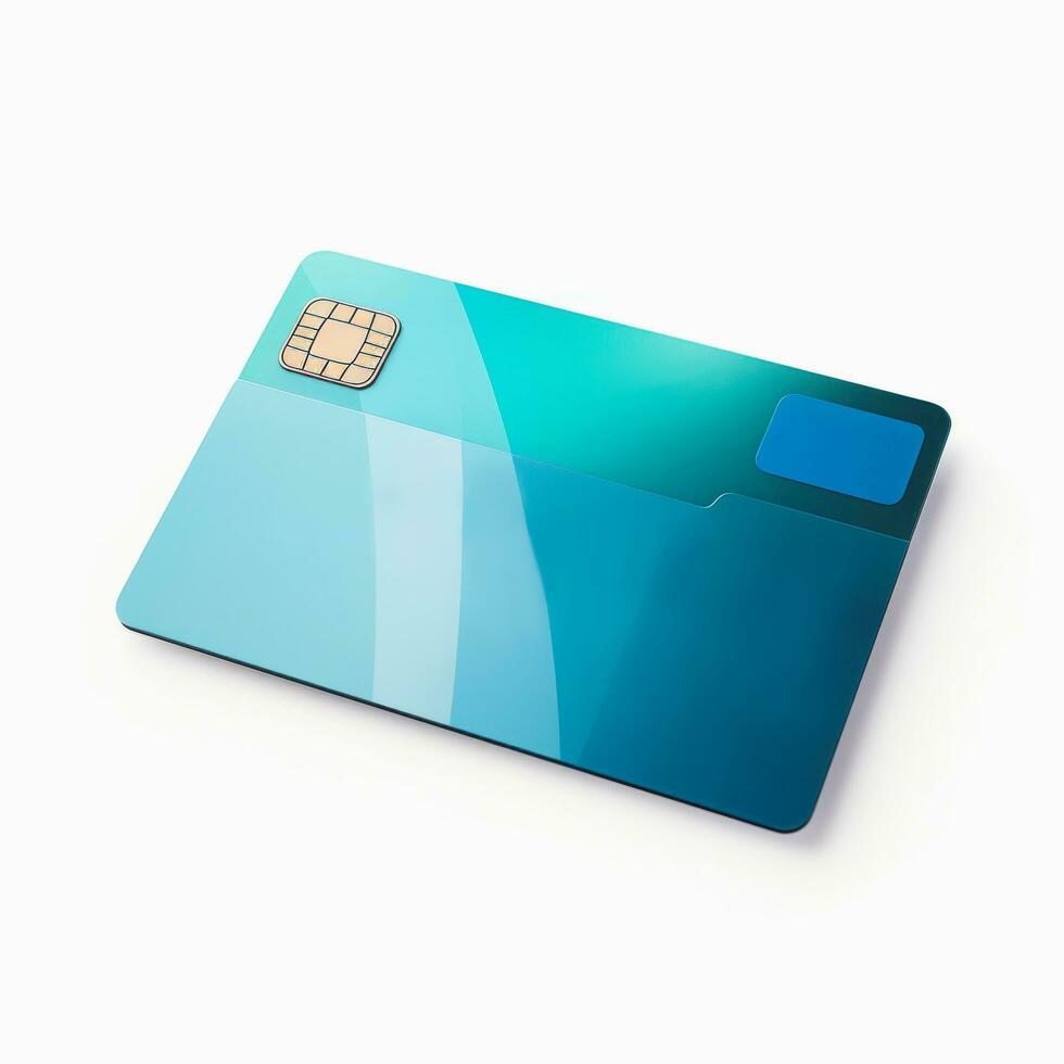 Blue credit card on white background, by AI Generative. photo