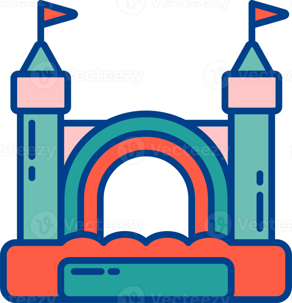 veerkrachtig opblaasbaar kasteel. trampoline pictogram voor jumping spel. kleurrijk illustratie png