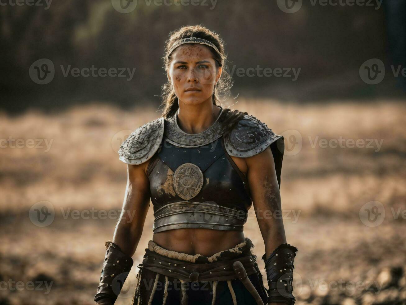 photo of ancient barbarian female warrior stained , generative AI