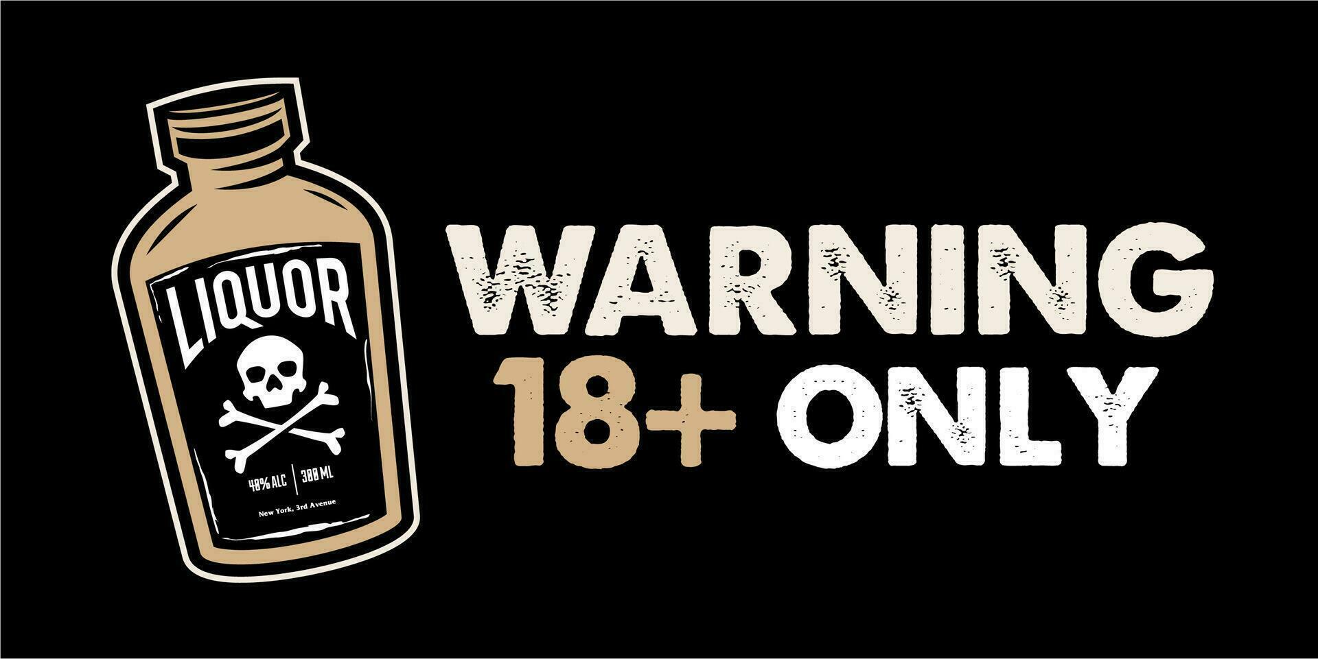 alcohol drink warning sign. No persons under 18 allowed, prohibition sign. White on black background vector