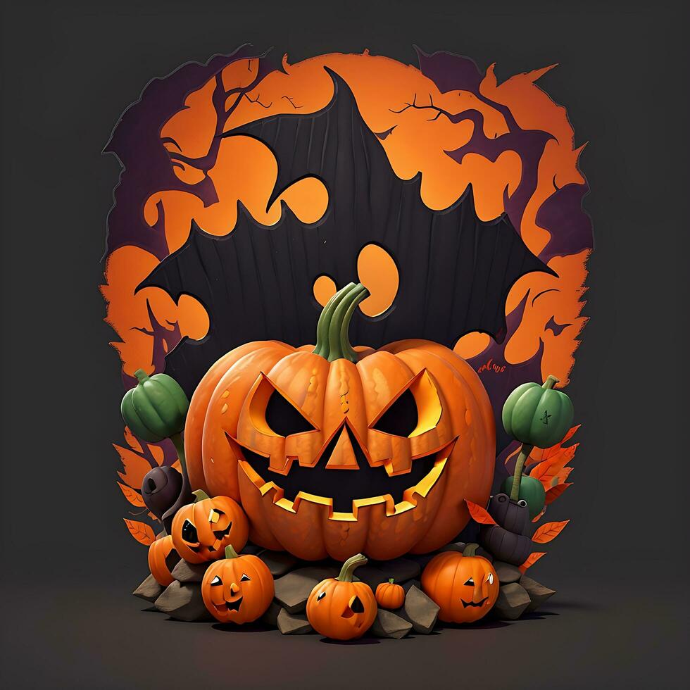 Halloween background pumpkin scary T shirt design, ai generated photo