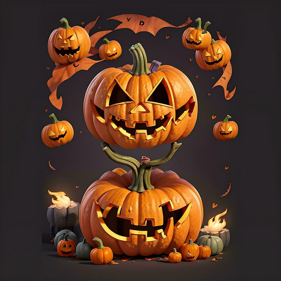 Halloween background pumpkin scary T shirt design, ai generated photo