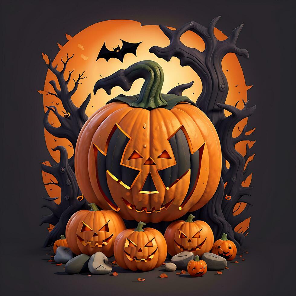 Halloween background pumpkin scary T shirt design, ai generated photo