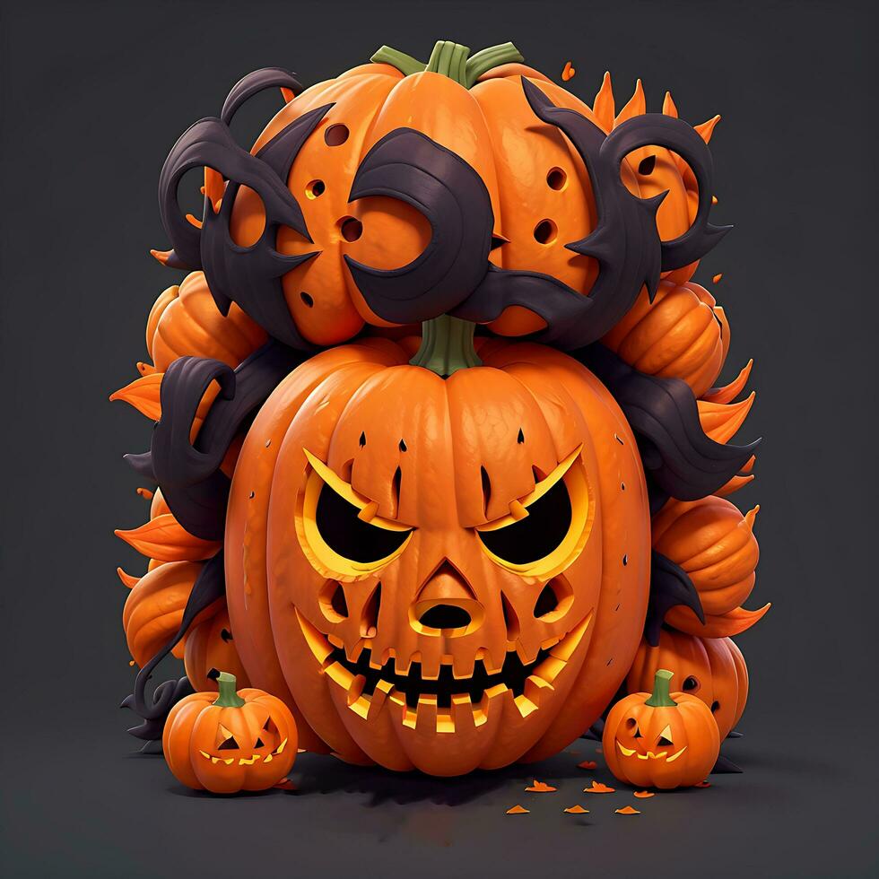 Halloween background pumpkin scary T shirt design, ai generated photo