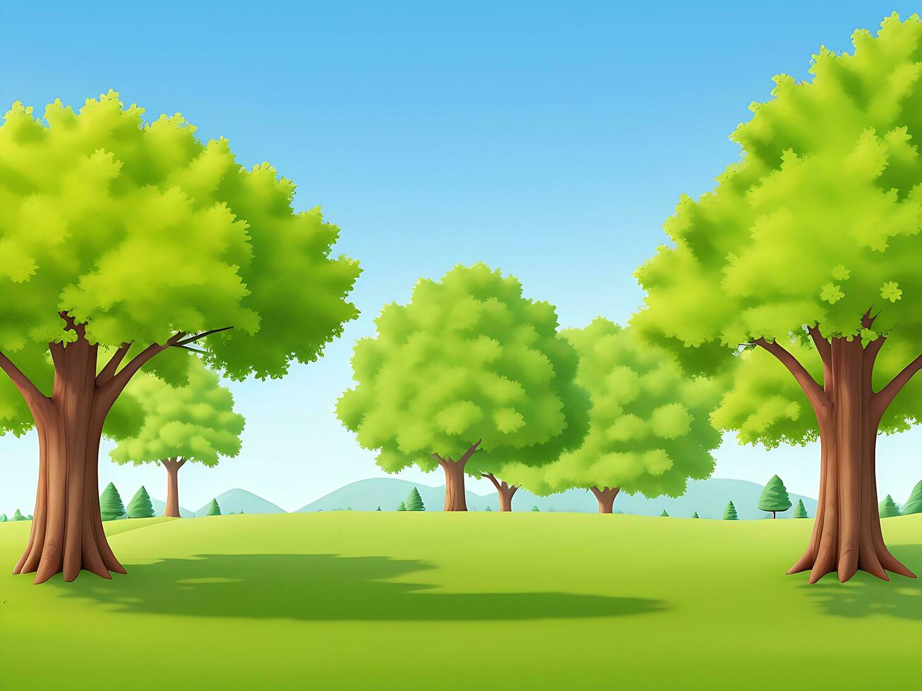 Background scene with many trees in the park. ai generated photo