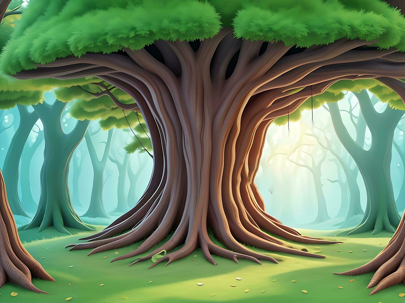 vector ilustración fantasía bosque antecedentes con hueco árbol, ai generado foto