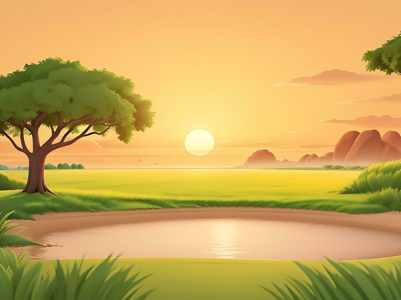Blank landscape scene of nature park at sunset time, ai generated photo