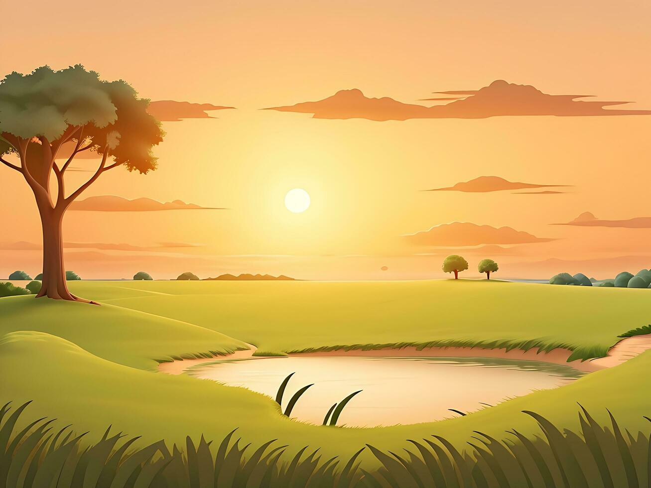 Blank landscape scene of nature park at sunset time, ai generated photo