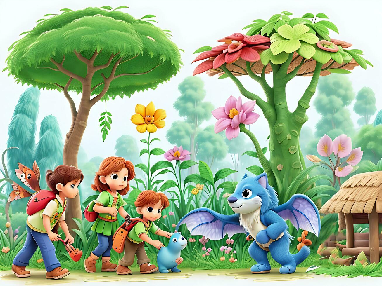 selva niños cuentos, cuento de hadas jardinería. bosque jardín para niño, colorante paisaje. ai generado foto