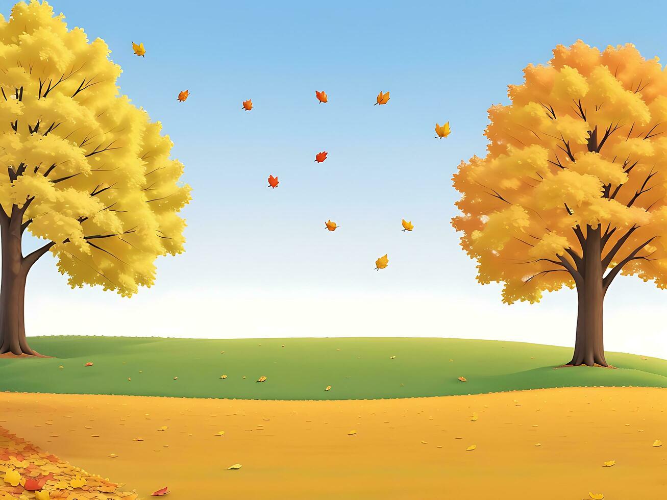 paisaje de un hermosa otoño parque. hermosa otoño árboles, que cae vistoso hojas, nubes y el cielo. vector algodón ilustración, ai generado foto