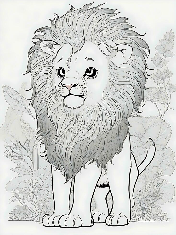 cute lion, minimalistic, line art, ai generated photo