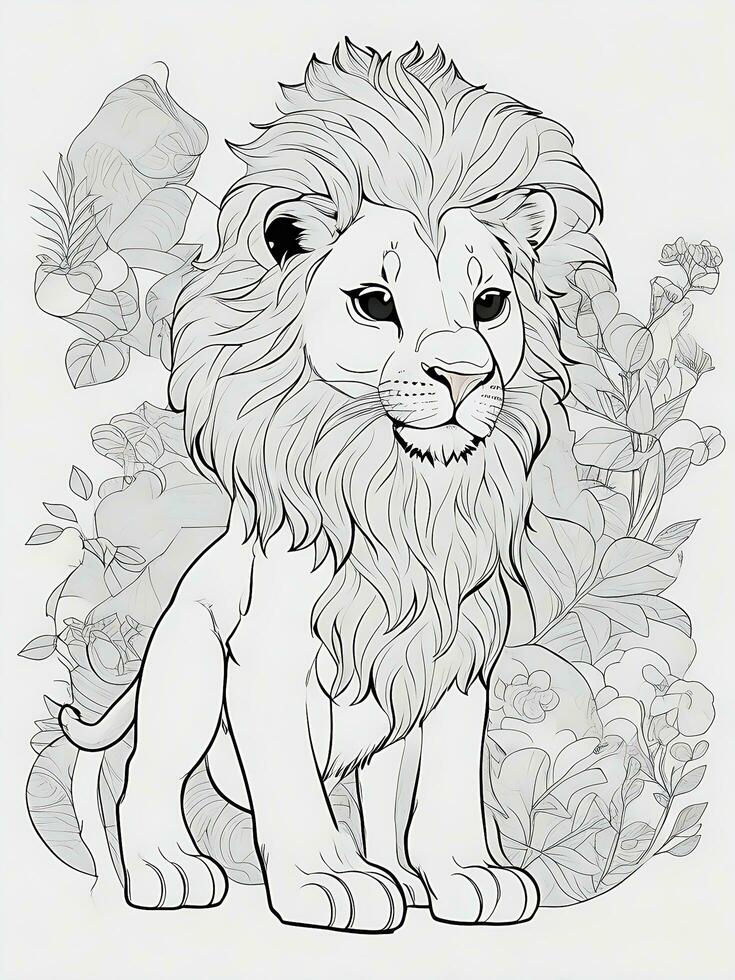 cute lion, minimalistic, line art, ai generated photo