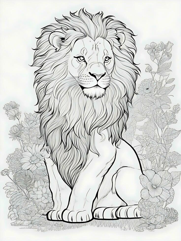 cute lion, minimalistic, line art, ai generated photo