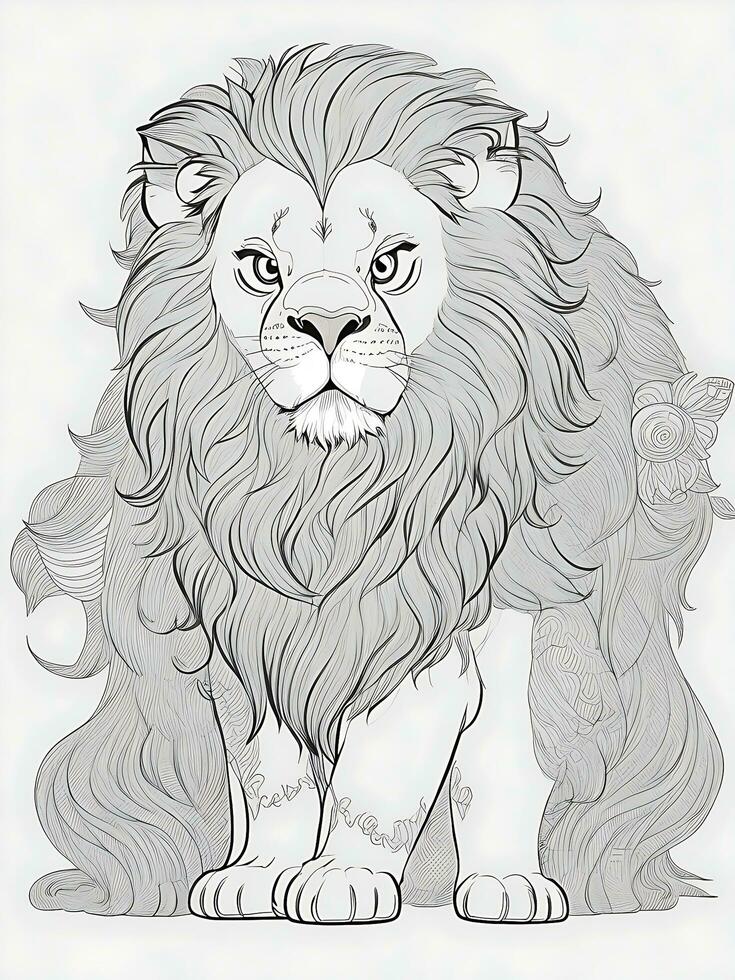 cute lion, minimalistic, line art, ai generated photo