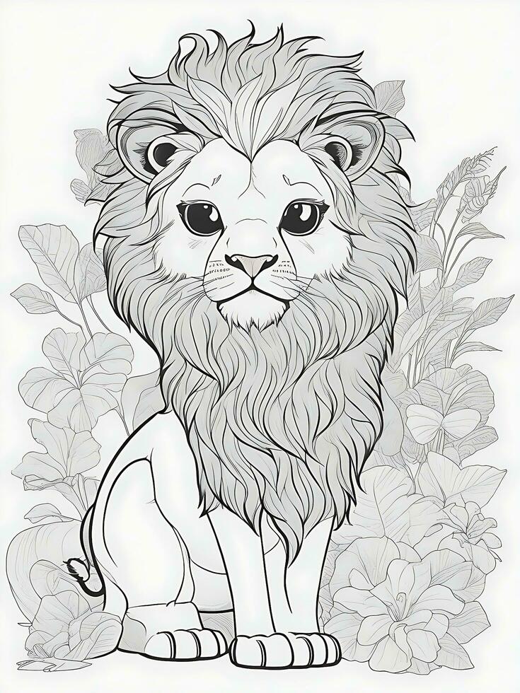 cute lion, minimalistic, line art, ai generated photo