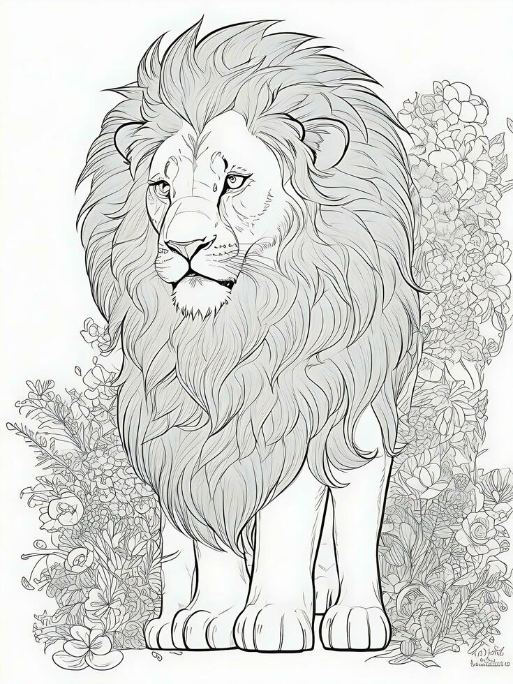 cute lion, minimalistic, line art, ai generated photo