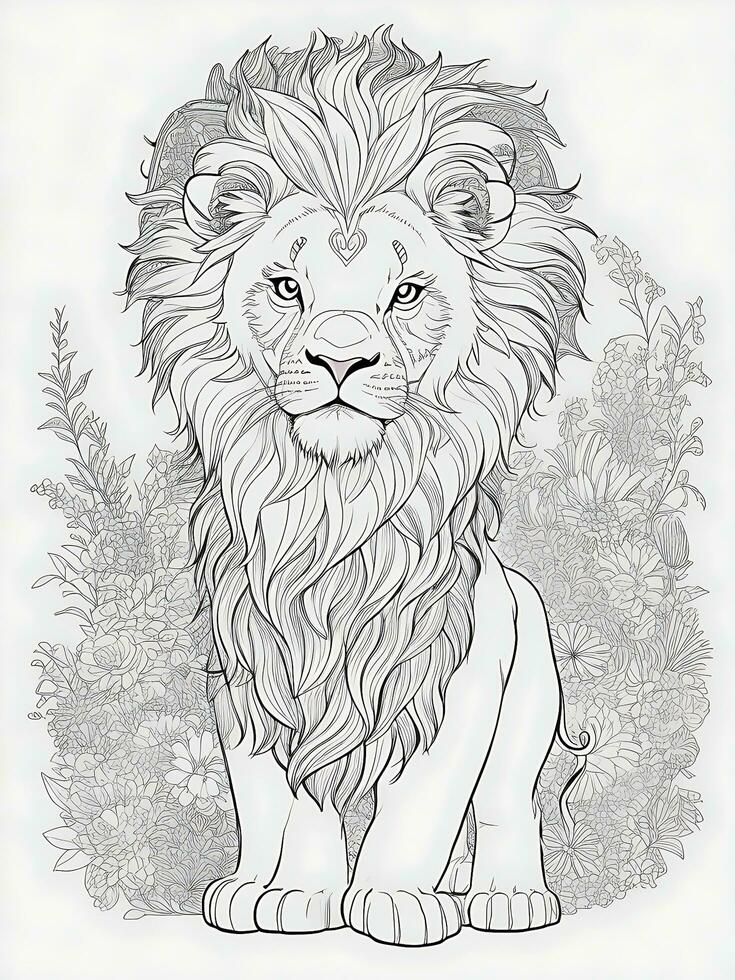 cute lion, minimalistic, line art, ai generated photo