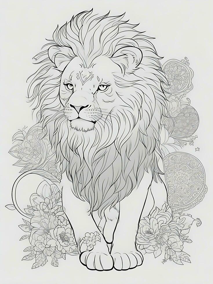 cute lion, minimalistic, line art, ai generated photo