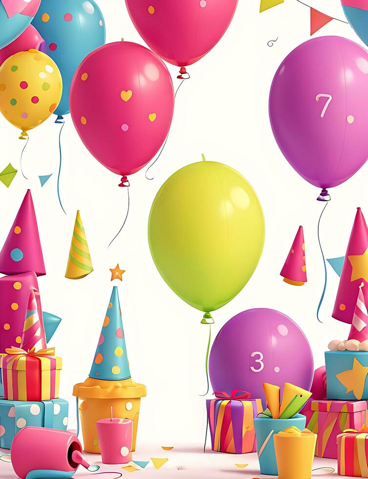 birthday party balloons, colorful balloons background. ai generated photo