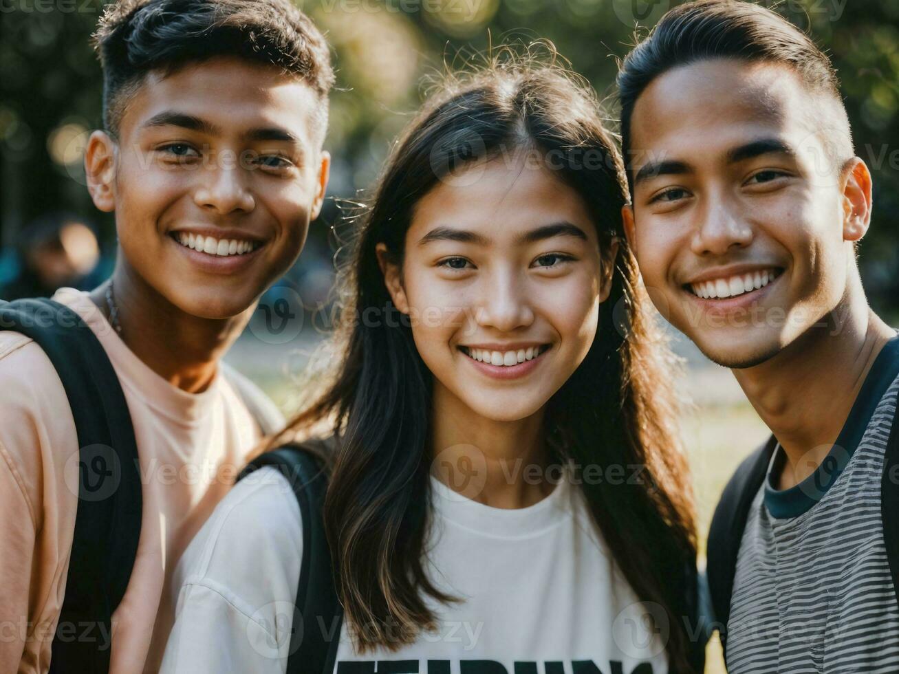 photo of group teenage freshy student at university, generative AI