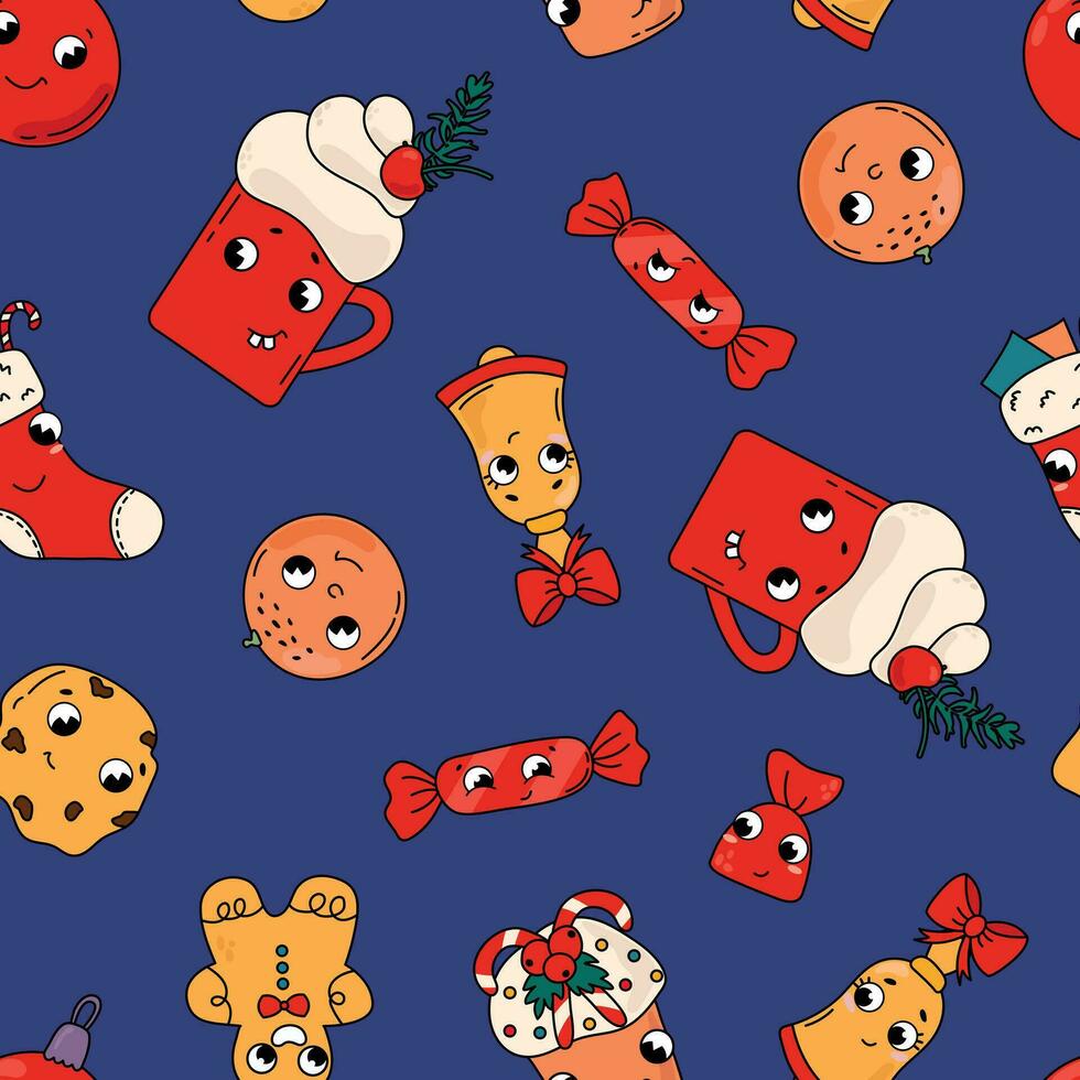 Seamless patterns Christmas in retro style. Design for fabric, textile, wallpaper, packaging. vector