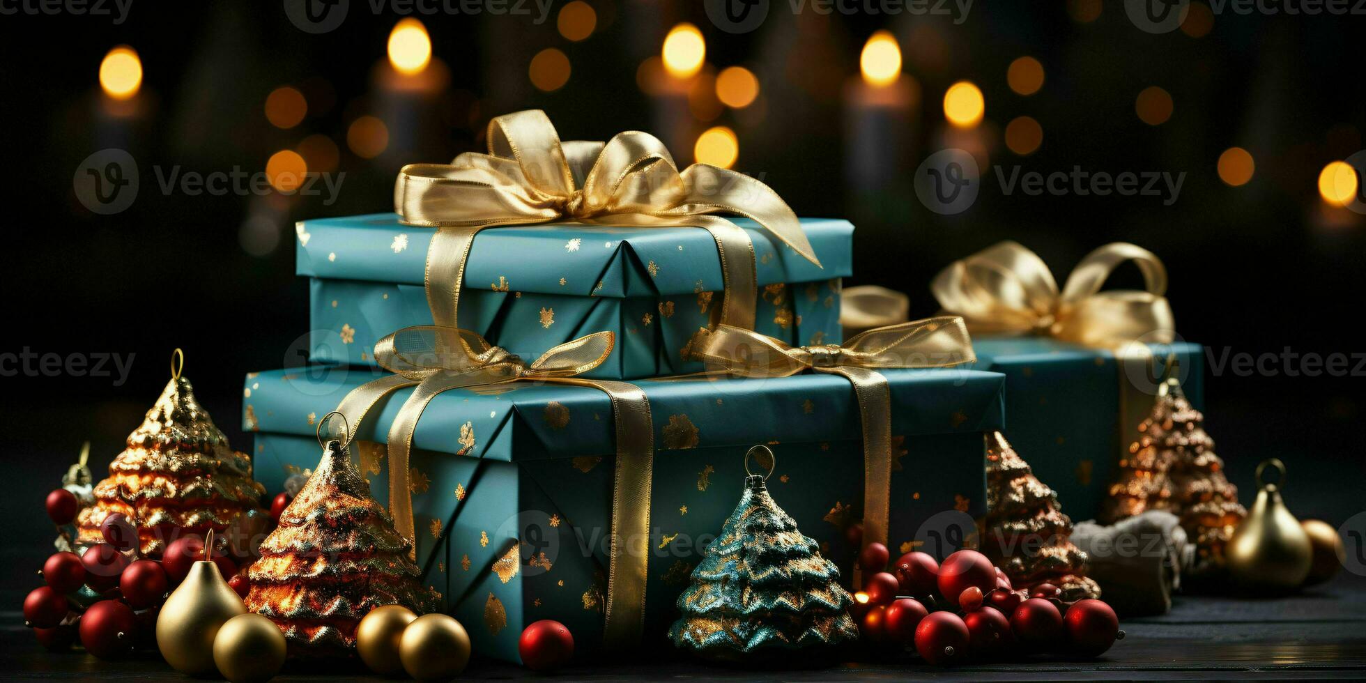 Luxurious and Elegant Christmas Gift Boxes. Christmas Presents and Decorations. Generative AI photo