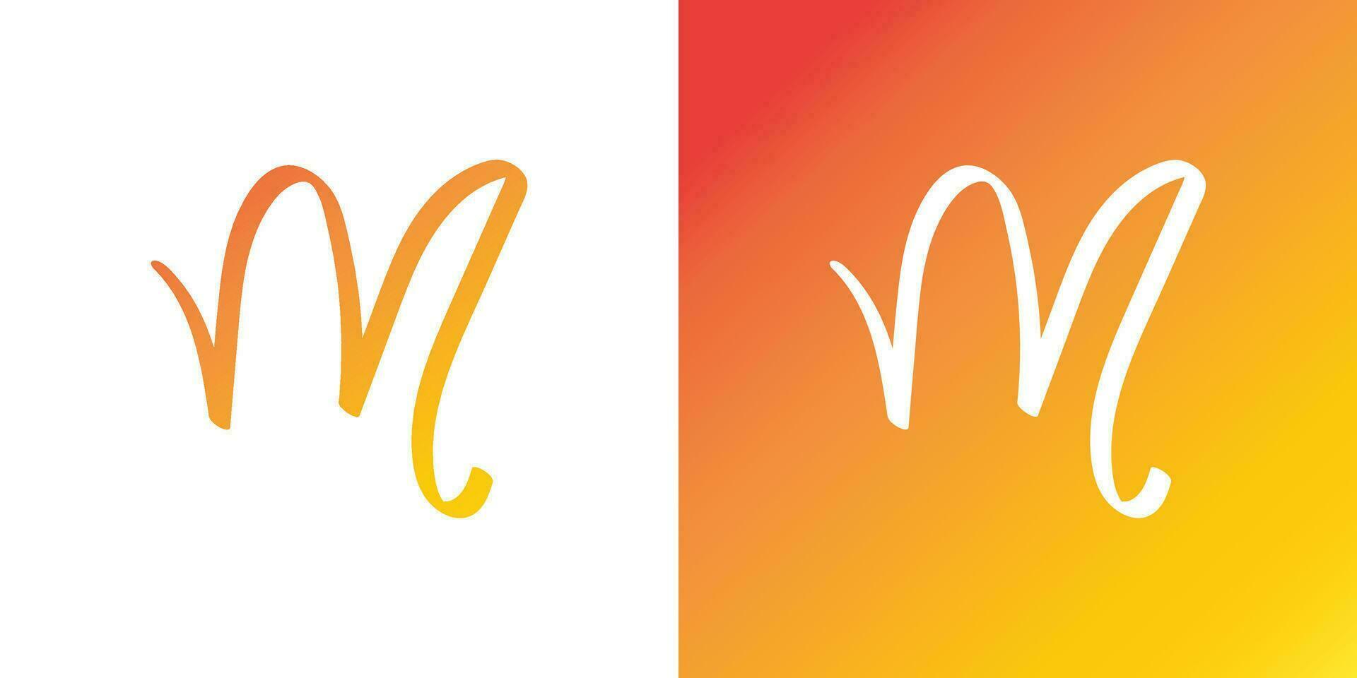 Letter M Logo with Hand Drawn Style in  Yellow and Orange Gradient vector