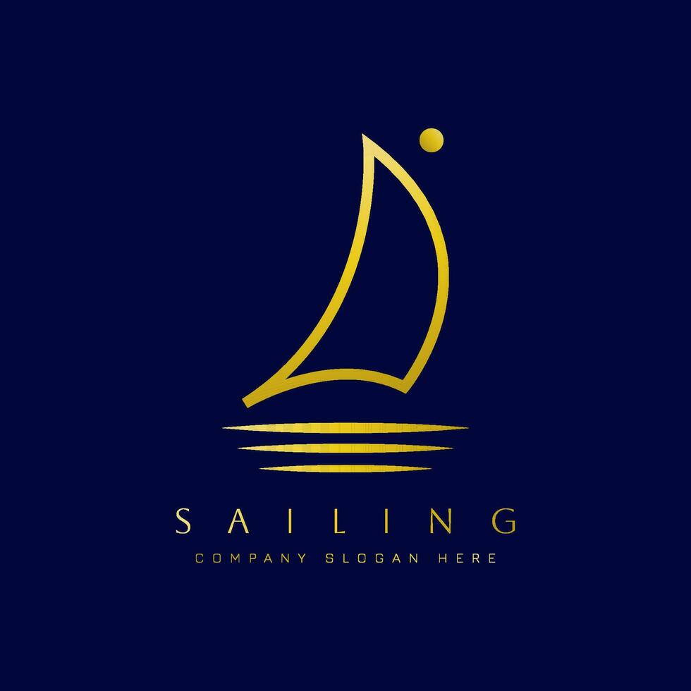 Gold Gradient Sailboat Logo Design Vector with Simple Concept on Dark Blue Background