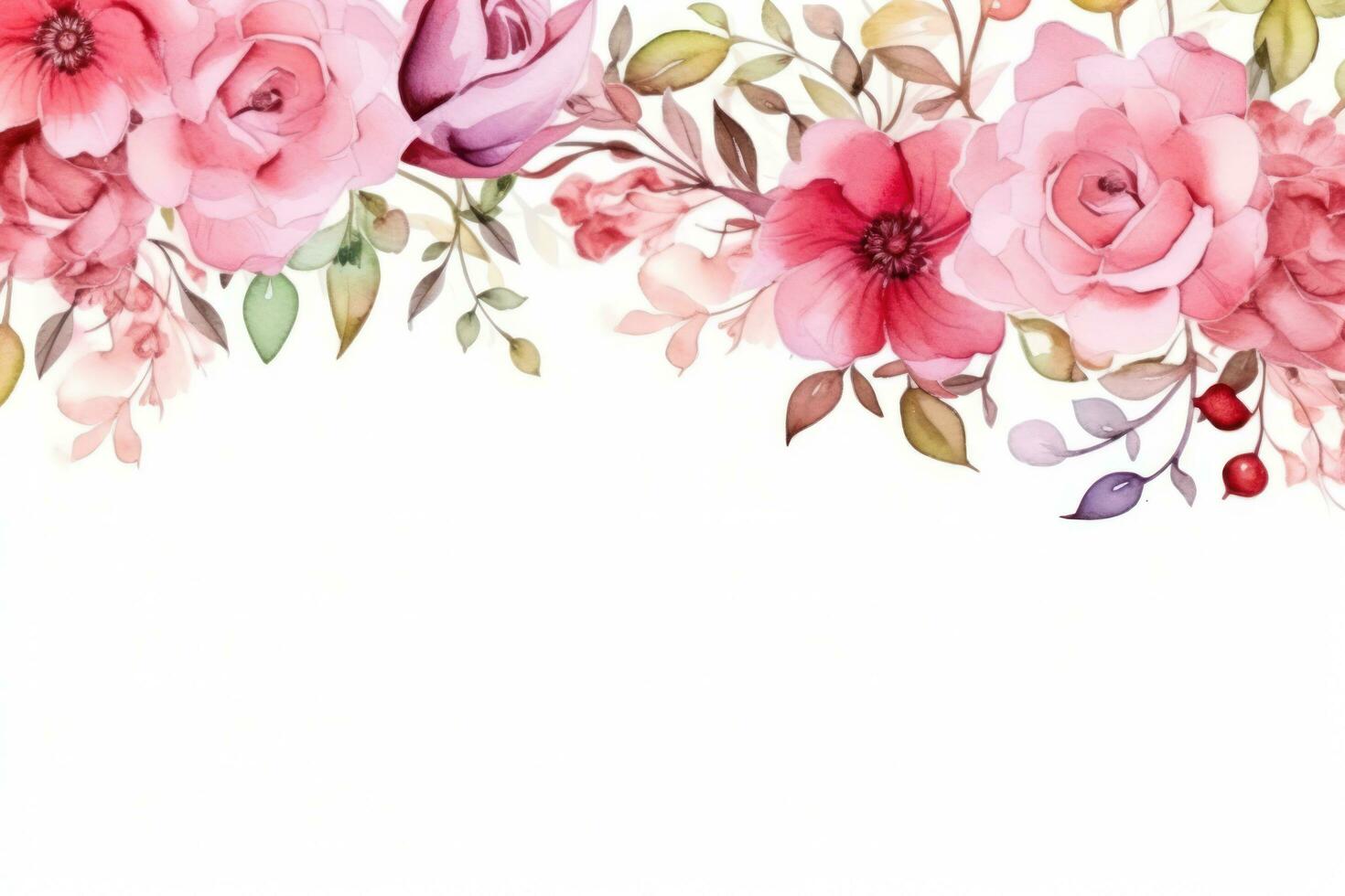 Watercolor pink flowers isolated photo